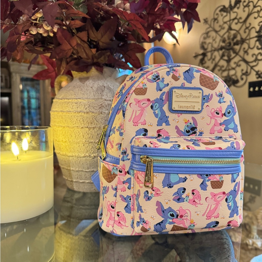 Disney Parks Loungefly Stitch & Angel Mini Backpack